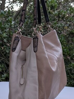 Coach Two-Tone Pebbled Leather Edie Shoulder Bag in Blush and Cream